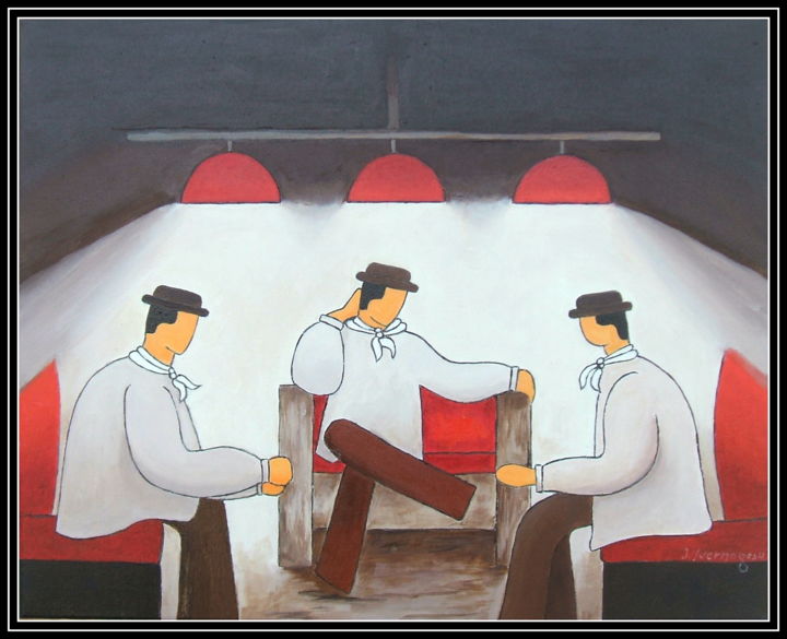 Painting titled "Discussion au salon" by Jacques Yvernogeau, Original Artwork, Oil