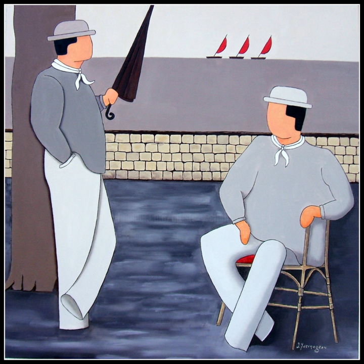 Painting titled "Discussion sur la t…" by Jacques Yvernogeau, Original Artwork, Oil