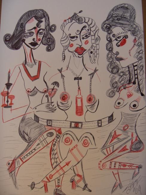 "Barmaids" başlıklı Tablo Jeff Zarb Artiste Chic tarafından, Orijinal sanat, Petrol