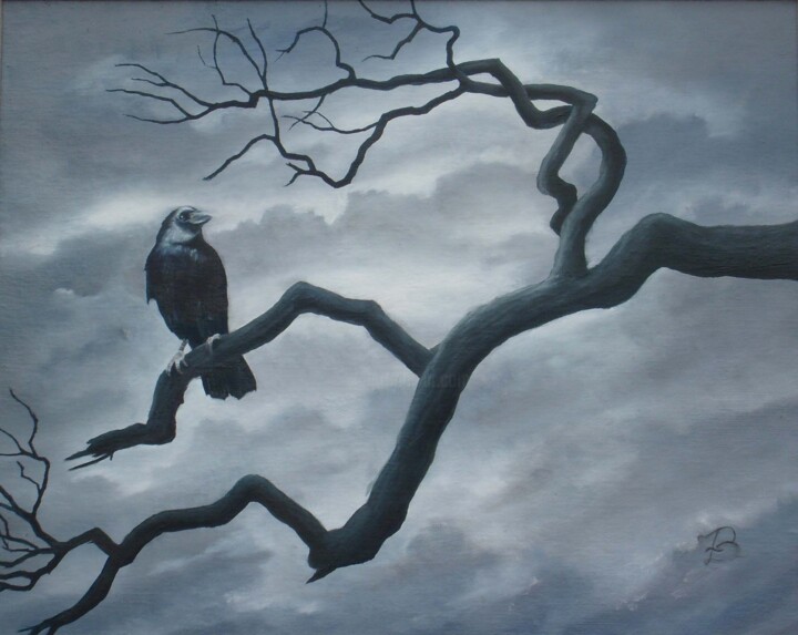Peinture intitulée "Maître corbeau sur…" par Artistedz, Œuvre d'art originale, Huile