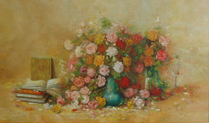 Pintura intitulada "les roses a la folie" por Nejib Zneidi, Obras de arte originais, Óleo