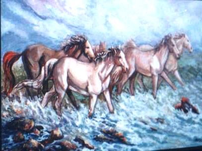 Schilderij getiteld "chevaux sauvages" door Nouredinebouzidiart, Origineel Kunstwerk