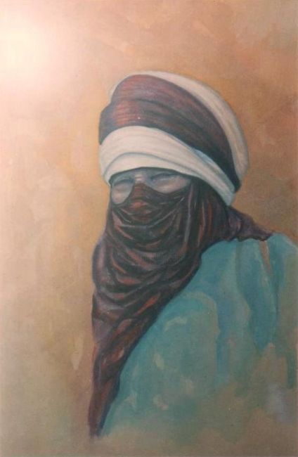Peinture intitulée "l'homme bleu du sah…" par Nouredinebouzidiart, Œuvre d'art originale