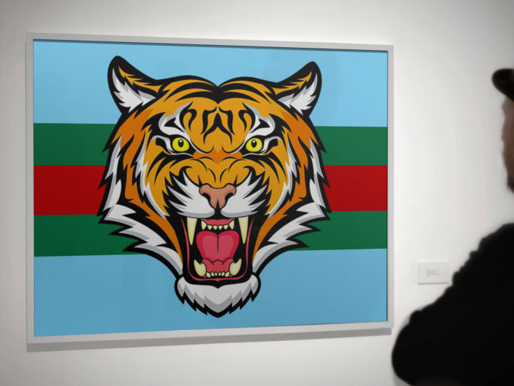 Painting titled "Tableau Gucci tigre" by Tomiko, Original Artwork, Ink