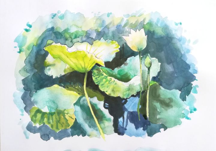 Pintura titulada ""Water lotos"" por Galina Ivanova, Obra de arte original, Acuarela