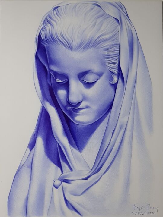 Dessin intitulée "mother mary" par Felipe Pereira, Œuvre d'art originale, Stylo gel
