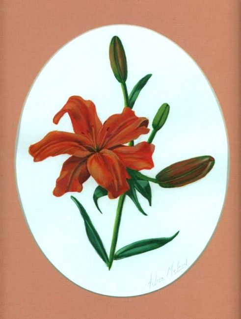 Картина под названием "Orange Lillium" - Aileen Mcleod, Подлинное произведение искусства, Масло