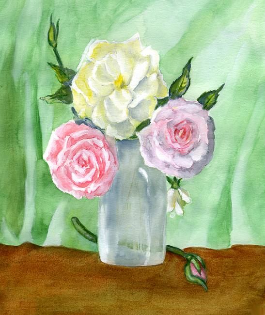 Painting titled "Cream and Pink" by Aileen Mcleod, Original Artwork, Oil