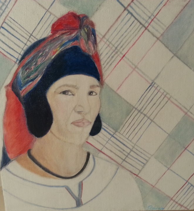 Картина под названием "women with a colorf…" - Rabab Ben, Подлинное произведение искусства, Масло