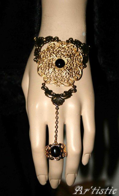 Artigianato intitolato "Bracelet Bague (Ony…" da Ar'Tistic, Opera d'arte originale, Gioielli