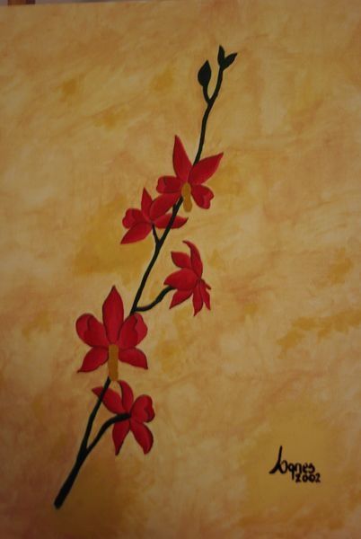 Картина под названием "Red Orchids" - Artisticpurple, Подлинное произведение искусства, Масло