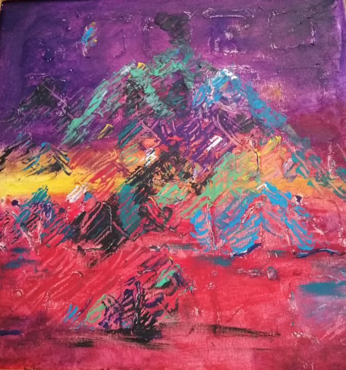 Painting titled "Burning mountains" by Vesna Todorovic, Original Artwork, Oil