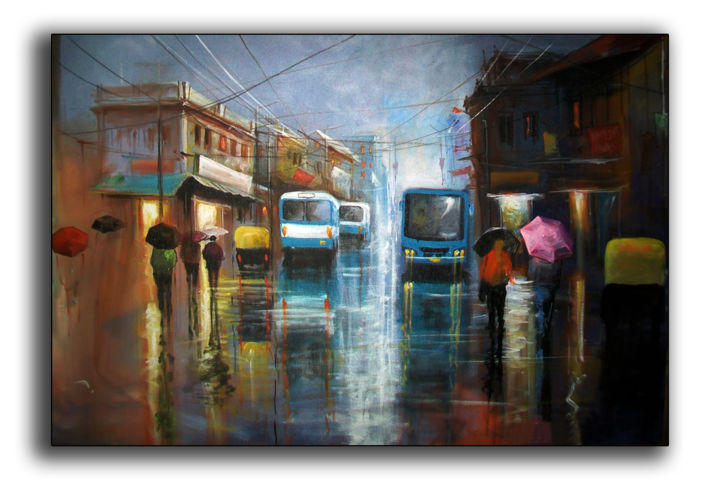 Painting titled "cityscape" by G.D.Chandrababu Revathi, Original Artwork, Acrylic