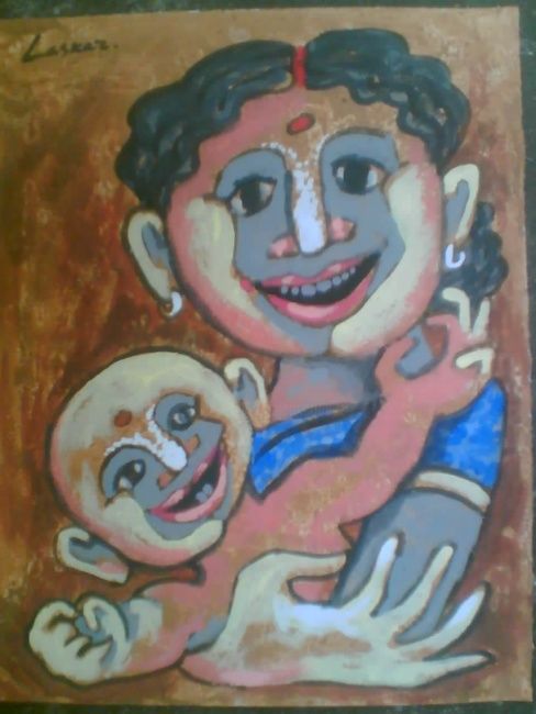 Картина под названием "MOTHER AND CHILD" - Indian Artist Sibsankar S Painting, Подлинное произведение искусства