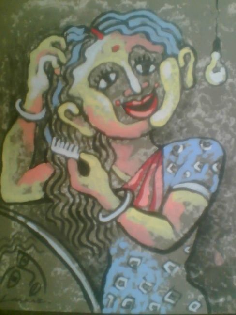 Картина под названием "BEAUTY" - Indian Artist Sibsankar S Painting, Подлинное произведение искусства