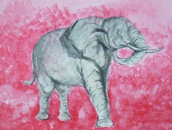 Painting titled "Baby Elephant" by Lenore Schenk, Original Artwork, Oil