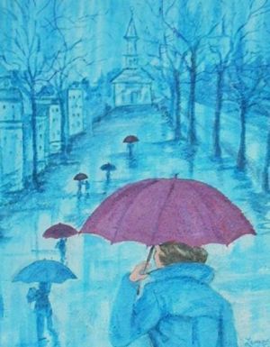Painting titled "a Blue Rainy Day" by Lenore Schenk, Original Artwork, Oil