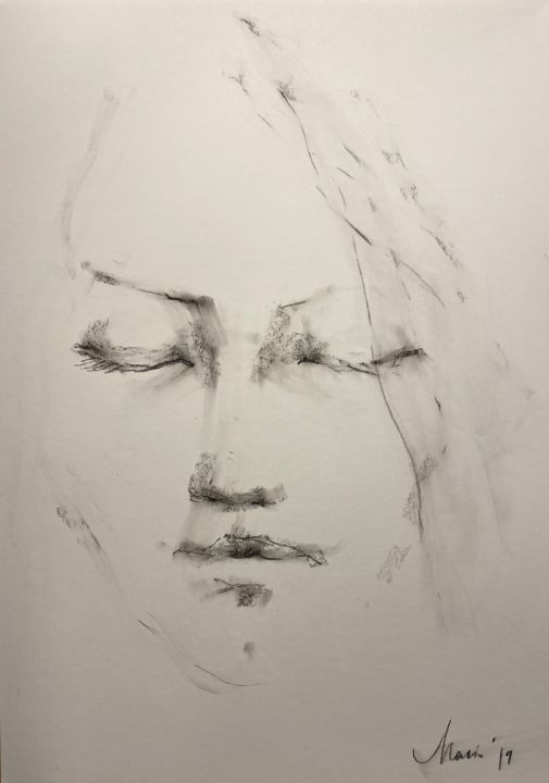 Drawing titled "Face 3" by Marin, Original Artwork, Pastel