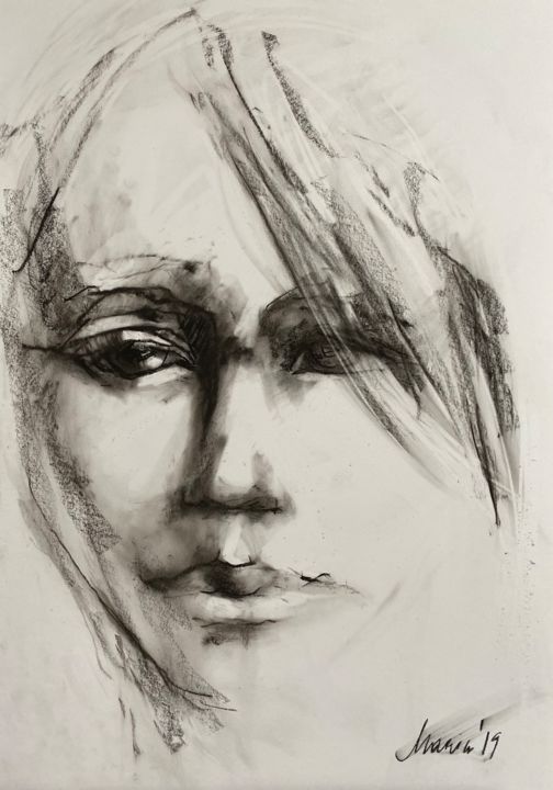 Zeichnungen mit dem Titel "Face 4" von Marin, Original-Kunstwerk, Pastell