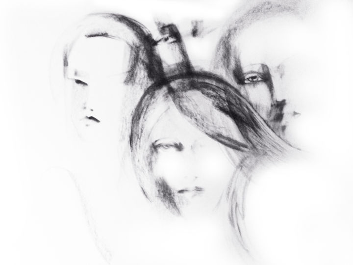 Dessin intitulée "Women heads" par Marin, Œuvre d'art originale, Pastel