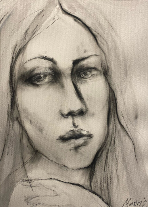 Drawing titled "Face 11" by Marin, Original Artwork, Pastel