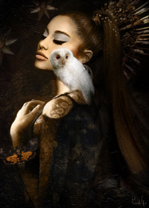 Digital Arts titled "Ariana Grande" by Paul Gull, Original Artwork, Digital Painting Mounted on Wood Stretcher frame