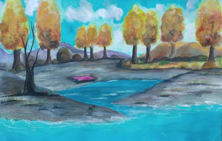 Painting titled "A Pretty Place" by Artistry By Ajanta, Original Artwork, Watercolor