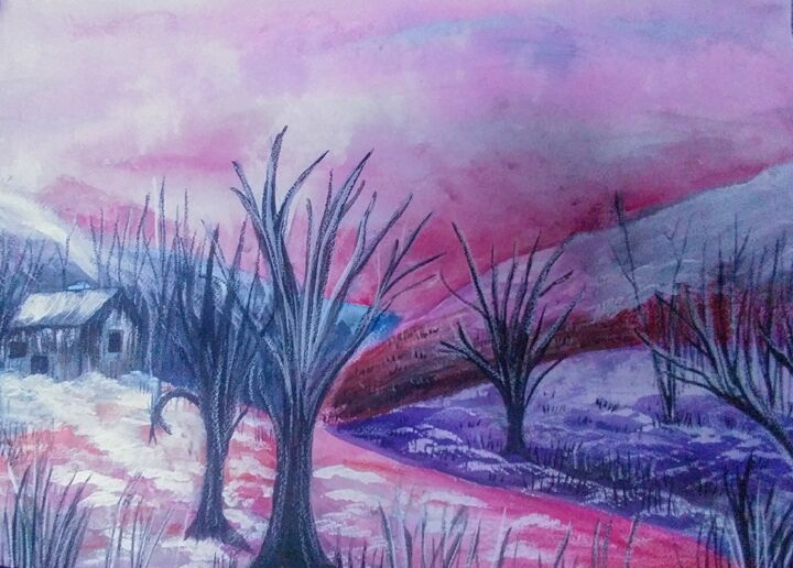 Painting titled "Waiting For Winter…" by Artistry By Ajanta, Original Artwork, Watercolor