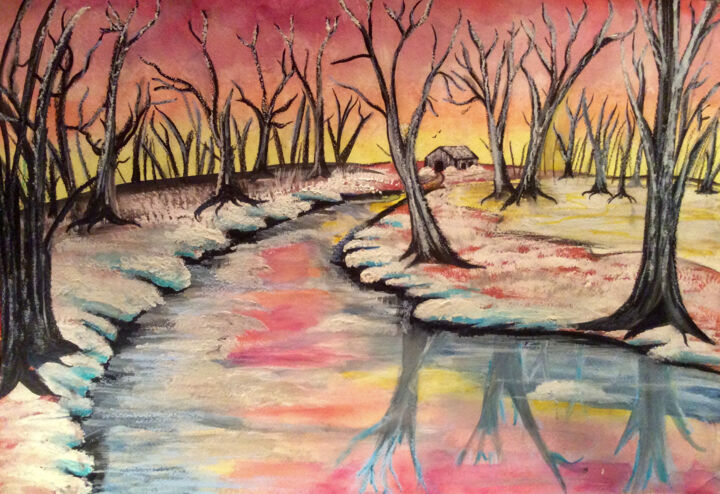 Painting titled "November’s Frost" by Artistry By Ajanta, Original Artwork, Watercolor