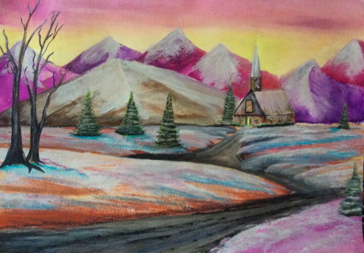 Painting titled "December’s Haven" by Artistry By Ajanta, Original Artwork, Watercolor