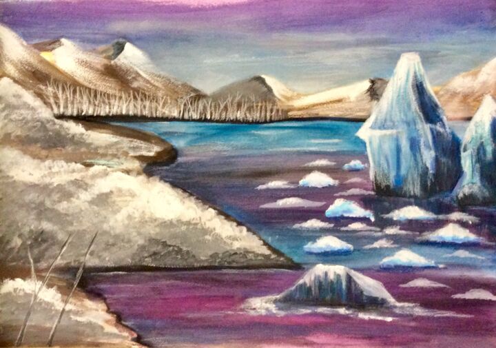 Schilderij getiteld "Glaciers" door Artistry By Ajanta, Origineel Kunstwerk, Aquarel