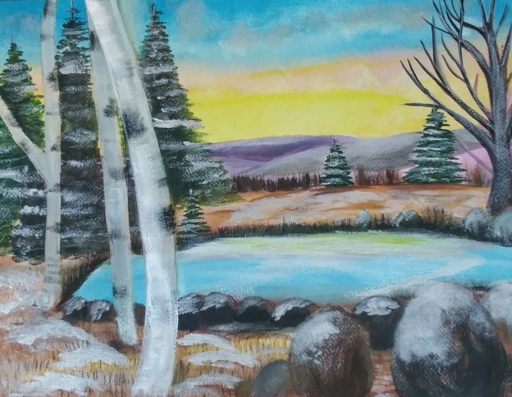 Pintura intitulada "December's Snowy En…" por Artistry By Ajanta, Obras de arte originais, Aquarela
