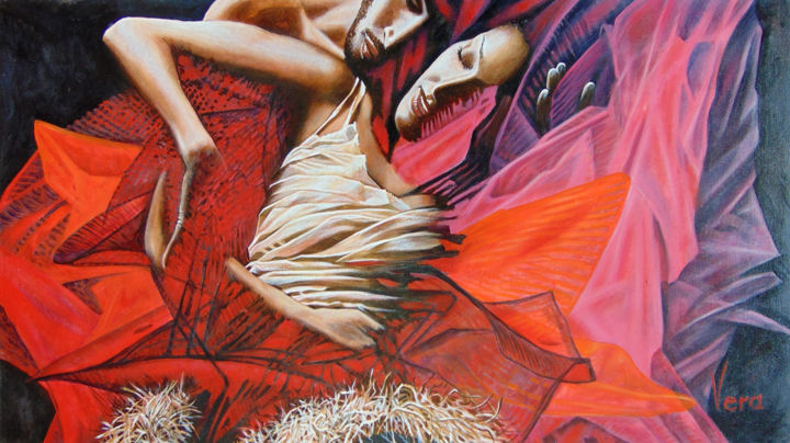 Painting titled "Dance in red." by Sergey And  Vera, Original Artwork, Acrylic