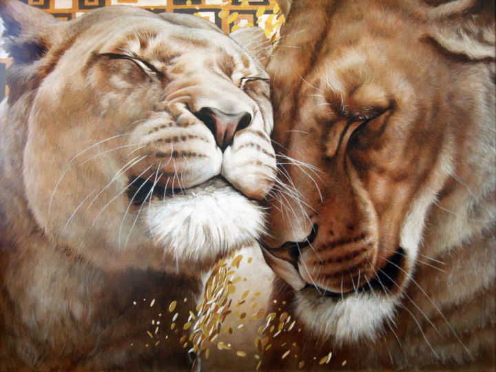 Painting titled "Tenderness" by Sergey And  Vera, Original Artwork, Oil Mounted on Wood Stretcher frame