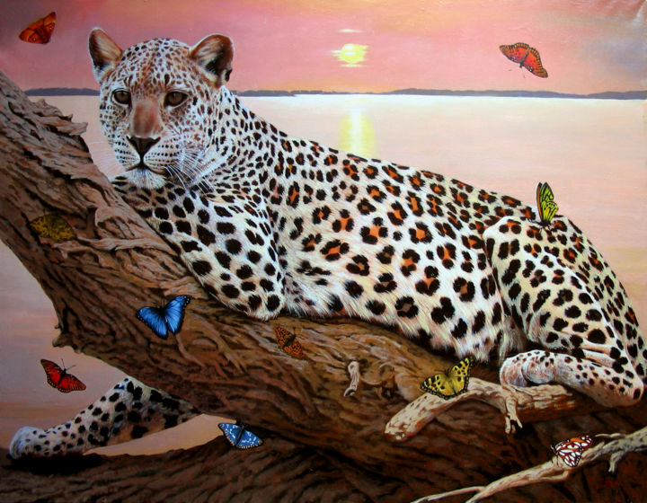 Pittura intitolato "Leopard" da Sergey And  Vera, Opera d'arte originale, Olio