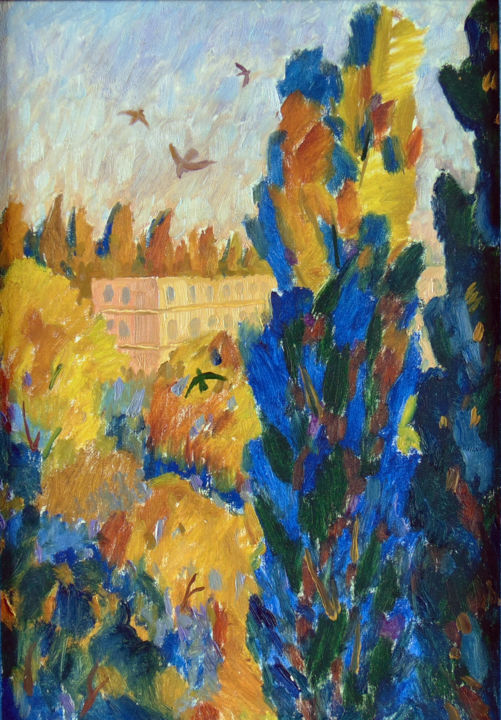 Painting titled "Swallows" by Sergey And  Vera, Original Artwork, Oil