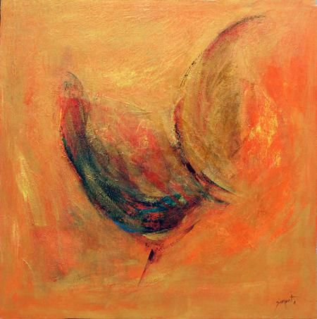 Painting titled "Golden Cock" by Sampat Nayakawadi, Original Artwork