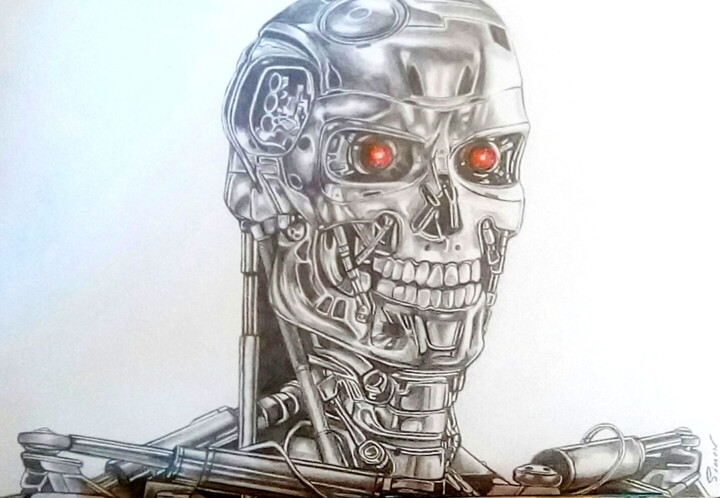 Drawing titled "Terminator" by E Simon, Original Artwork, Charcoal