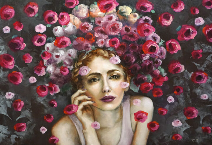 Картина под названием "Woman portrait oil…" - Olga Sokolova, Подлинное произведение искусства, Масло