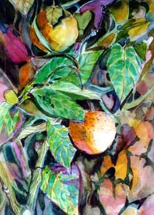 Painting titled "Oranges on the Bran…" by Newman Mindy, Original Artwork, Oil