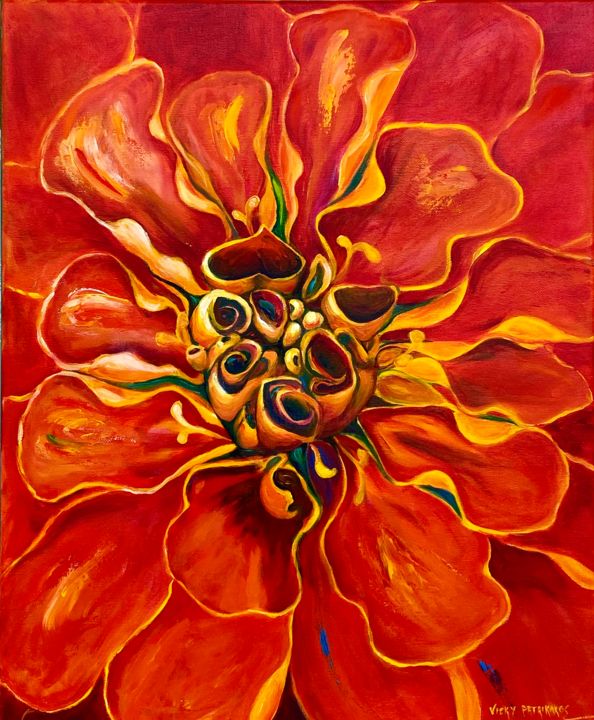 Картина под названием "Marigold" - Vicky Patrikakos, Подлинное произведение искусства, Масло Установлен на Подрамник