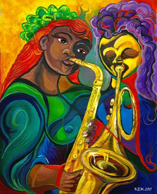 Painting titled "Jazz Duo" by Kem Stillo, Original Artwork, Oil