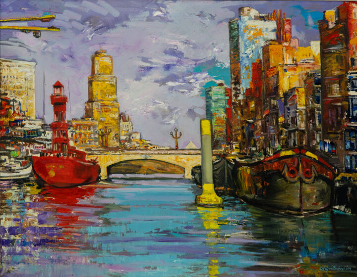 Pittura intitolato "Old Port, Rotterdam…" da Artjon Baboçi, Opera d'arte originale, Olio
