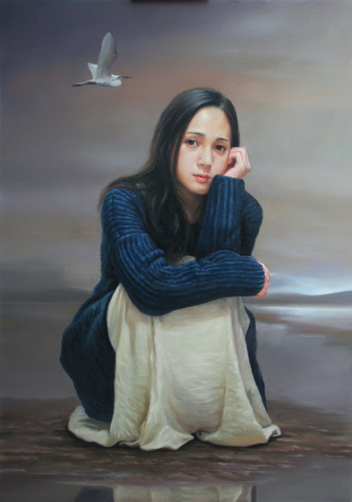 Painting titled "blue girl.jpg" by Tao Jia, Original Artwork, Oil