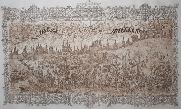 Estampas & grabados titulada "Easter. Yaroslavl" por Ivan Kelarev, Obra de arte original, Grabado