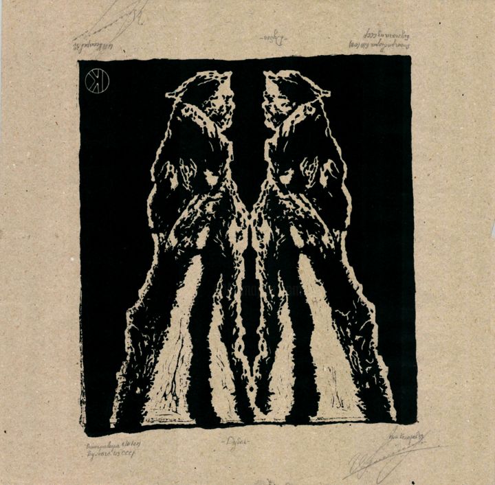 Gravures & estampes intitulée "double" par Ivan Kelarev, Œuvre d'art originale, Linogravures