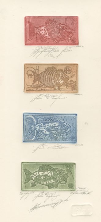 Отпечатки и Гравюры под названием "Technical fish - 1" - Ivan Kelarev, Подлинное произведение искусства, гравюра