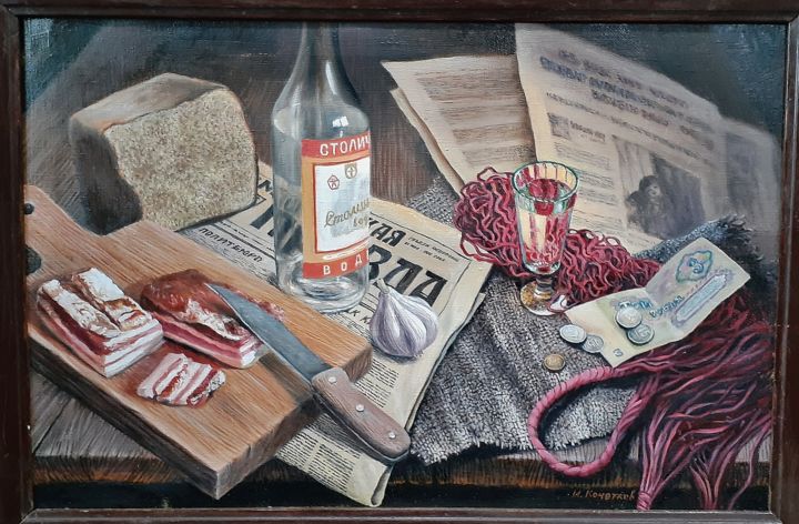 Painting titled "Still life with lar…" by Ivan Kelarev, Original Artwork, Oil Mounted on Wood Stretcher frame