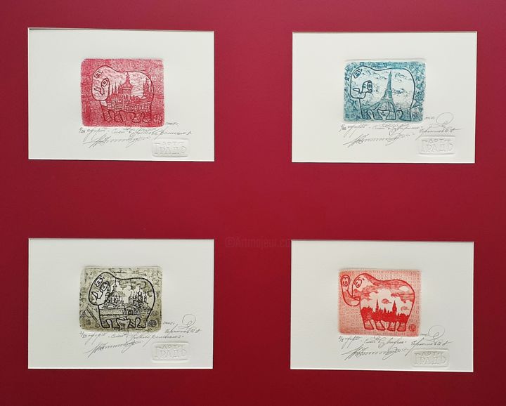 Отпечатки и Гравюры под названием "Elephant in Paris,…" - Ivan Kelarev, Подлинное произведение искусства, гравюра Установлен…