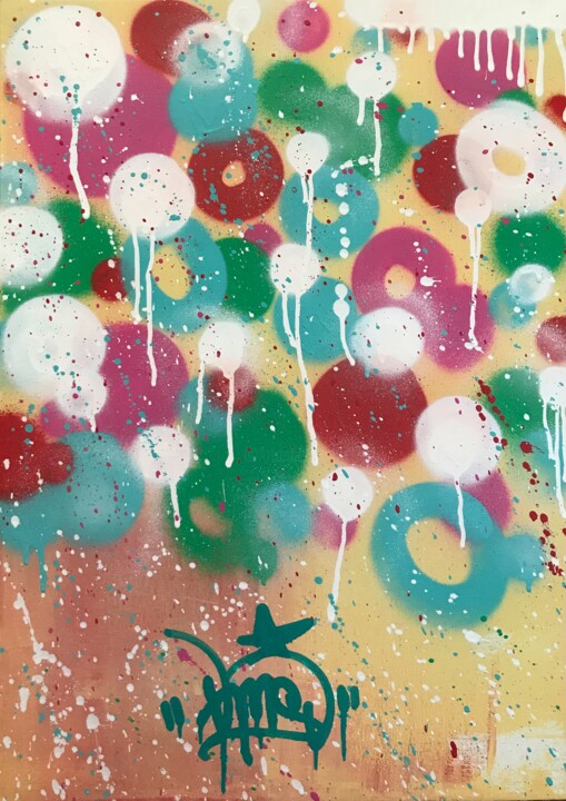 Картина под названием "Bouncy Juictfruit" - Artkmst, Подлинное произведение искусства, Рисунок распылителем краски Установле…